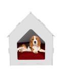Ahşap Köpek Kulübesi Dekoratif Köpek Evi Beyaz Renk Çatılı Model